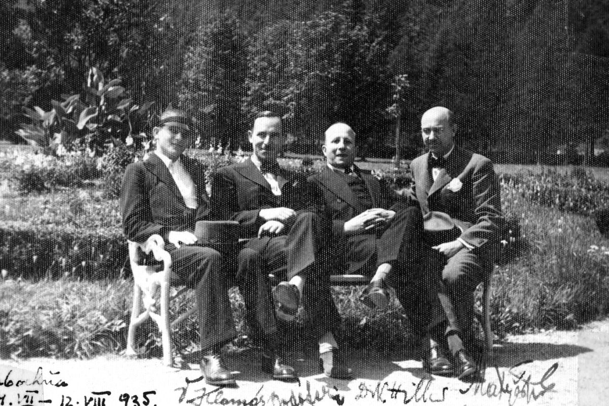 Matyáš s priateľmi na dovolenke v Ľubochni. Sprava Imrich Matyáš, Kurt Hiller, Ferencz Bodó, V. Klamár
